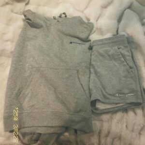 champion sweat set hoodie and shorts